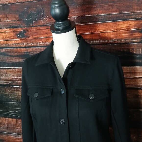Chico's Jacket Size 0 US Small Black Ponte Stretch Button Front - Picture 3 of 9